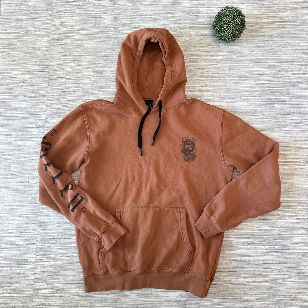 Sullen Art Collective Tattoo Gas Skull Graphic Pullover Hoodie Brown Size M